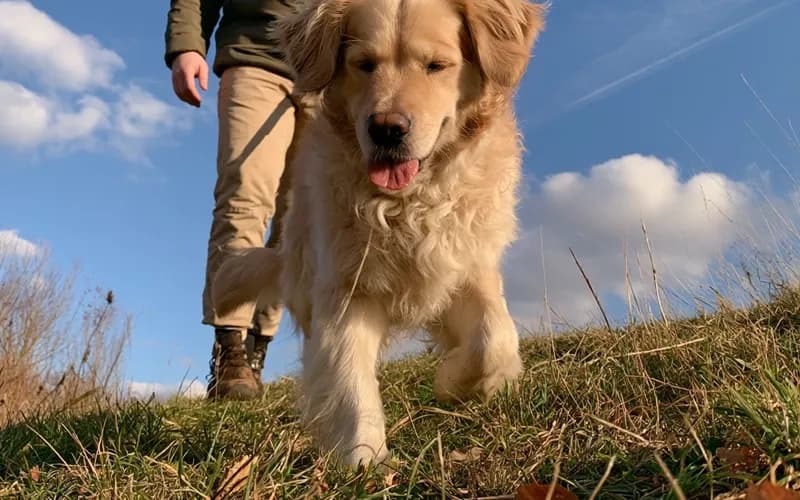 Chien effectuant des exercices de renforcement contrôlés sur une surface antidérapante.