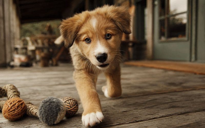 Chiot développant la confiance, la réflexion calme et une exposition saine — sans épuisement